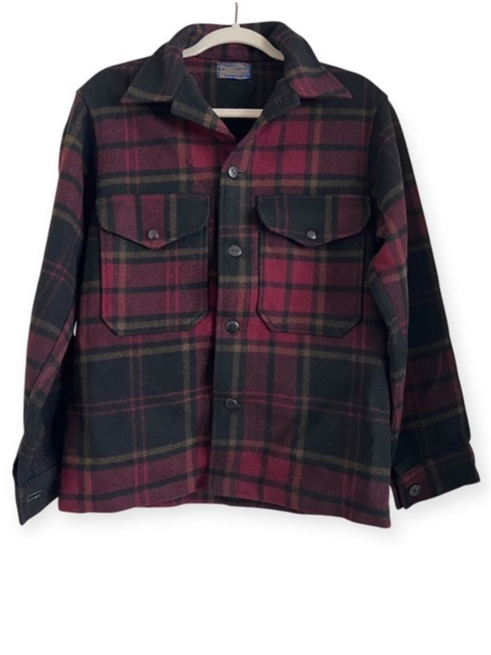 Vintage Pendleton Pure Wool Mackinaw Jacket Red Black Buffalo Plaid Sz S *note